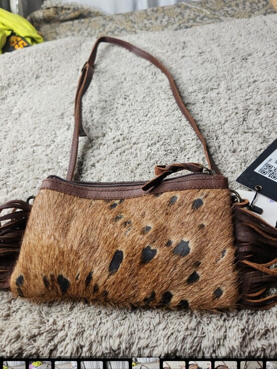 American Darling Handbags - Brown & White Leather Crossbody Purse With Fringe - American Darling